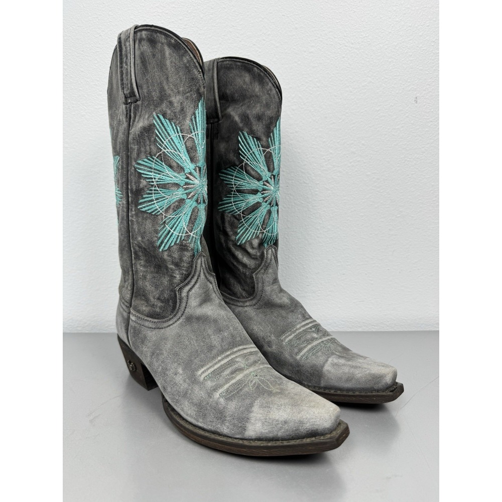 Eight Second Angel Cowboy Boots Womens 8 Cheyenne Gray Leather Turquoise Western